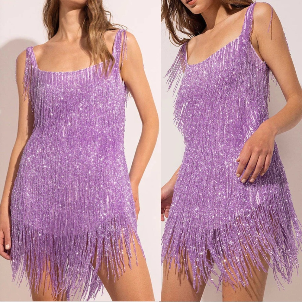 TAYLOR SWIFT ERAS TOUR "SPEAK NOW" ROCKING BACKLESS MINI DRESS PURPLE FRINGE